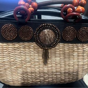 Wicker purse - large beads, striking and fun